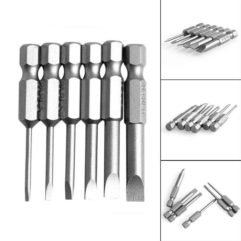 Gro 6Pcs / Set 50mm 2.0-6.0mm Flat for Head Slotted Tip Screwdrivers Bits