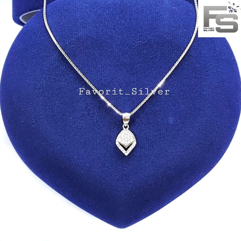 KALUNG PERAK ASLI SILVER WANITA 925 LAPIS EMAS PUTIH MODEL LIONTIN DAUN PERMATA - PERHIASAN PERAK WA