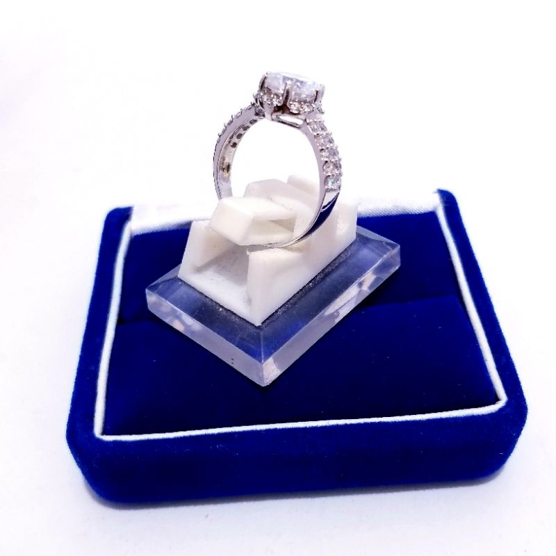 Cincin Perak Asli Silver 925 Lapis Emas Putih Permata Zircon Batu Putih - Cincin Wanita Anti Karat