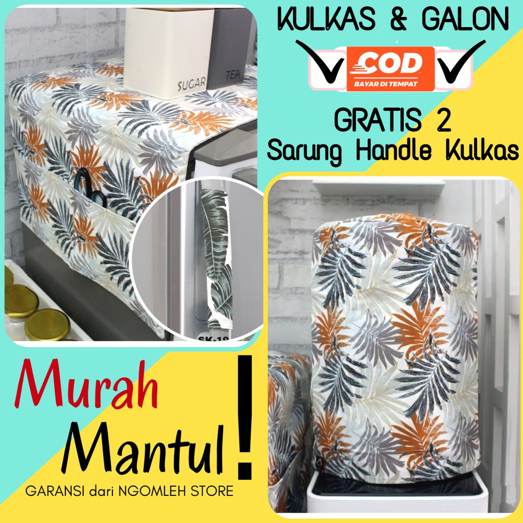 Sarung Galon dan Kulkas Set - Sarung Taplak Tutup Kulkas Set Galon Motif Tropical Orange