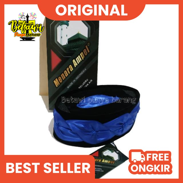 Peci Kopiah Songkok Kembang Kol Betawi Hitam Motif Kembang Biru