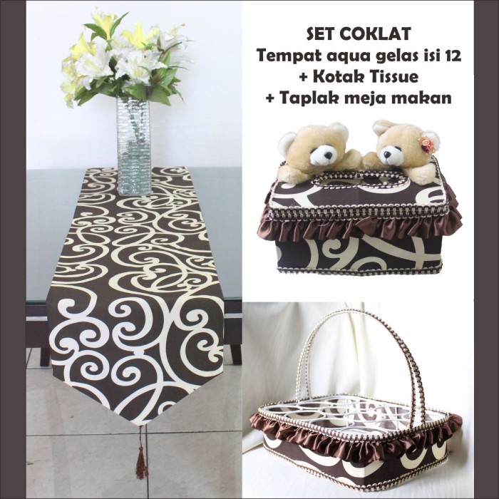 Taplak Meja Makan - Set Meja Makan / Taplak Meja Makan, Tempat Aqua Gelas, Kotak Tissue