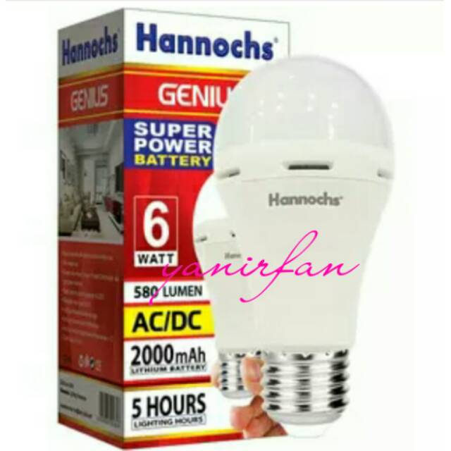 Hannochs LED Emergency Premier 6 Watt Otomatis Nyala Waktu Mati Lampu 5 Hours