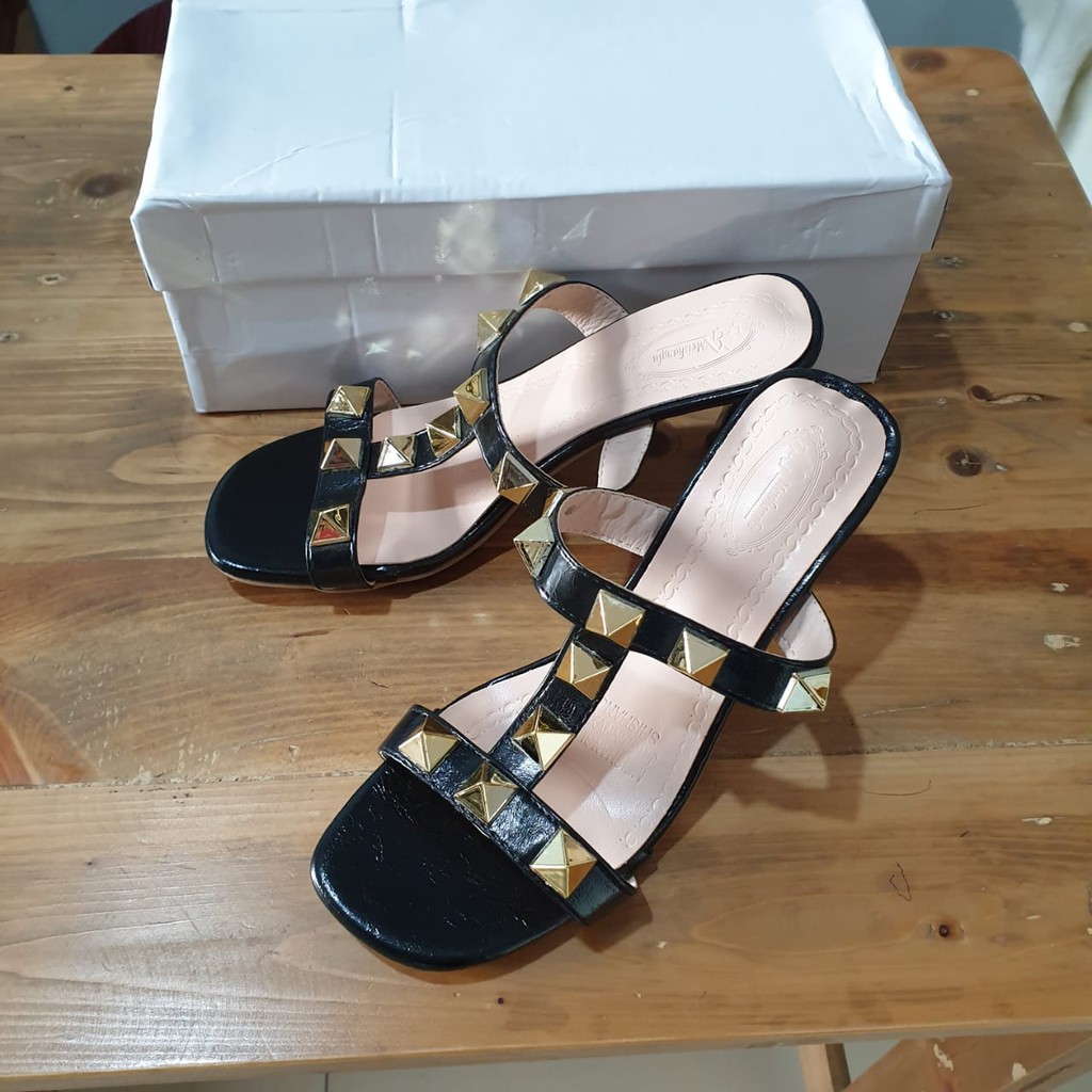 [✅BISA COD] 0912 SIMPLE STUD MULE HIGH HEELS (REAL PICTURE)