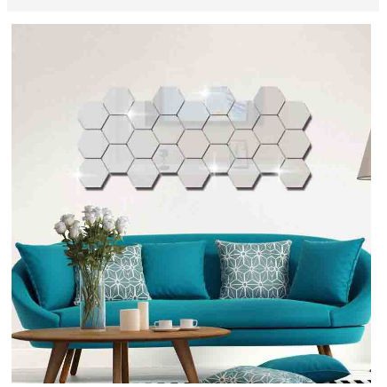 [TOSERBA_EMAK] - Sticker Dekorasi Dinding Hexagon Mirror Acrylic 7 PCS