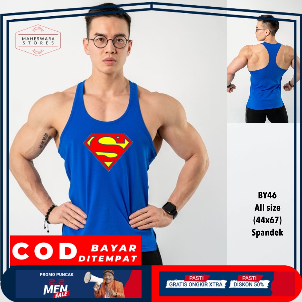 SINGLET OLAHRAGA PRIA TANK TOP GYM FITNESS SPORT BAJU PAKAIAN LARI RUNING PUMP CROSSFIT LESSMIL M'Wa