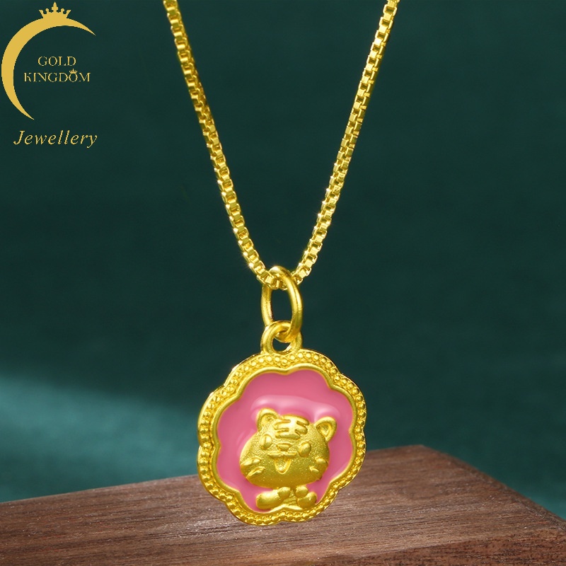 Goldkingdom Liontin Lapis Emas Emas Asli Kadar 375Motif Zodiak Bangkok / Macan Pink Untuk Perhiasan Wanita