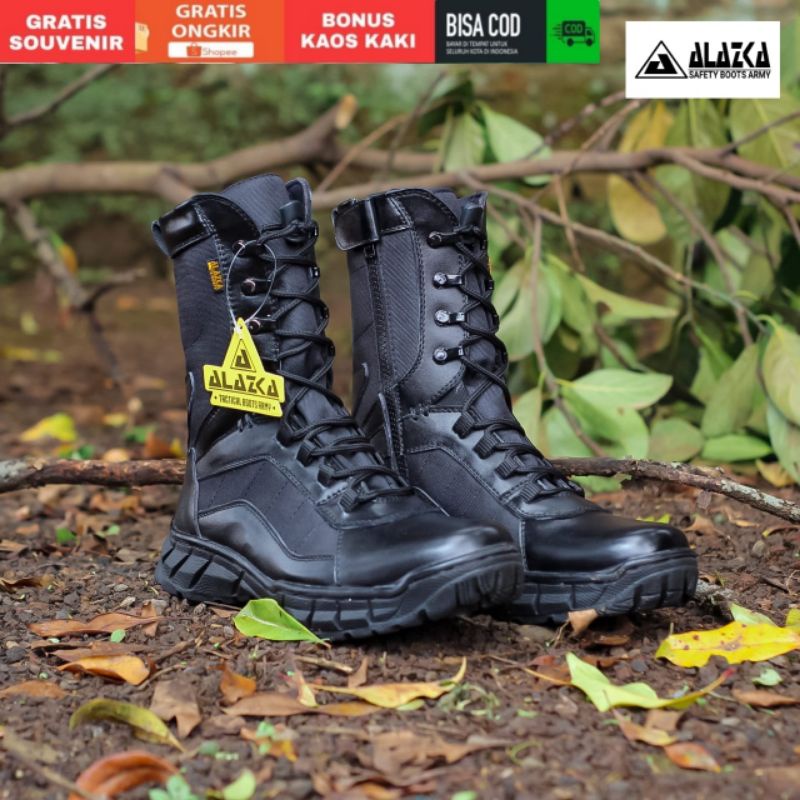 SEPATU PDL BAHAN KULIT SAPI ASLI MERK ALAZKA SEPATU PDL DINAS LAPANGAN TNI POLRI SECURITY SATPAM SEPATU BOOTS PRIA DAN WANITA