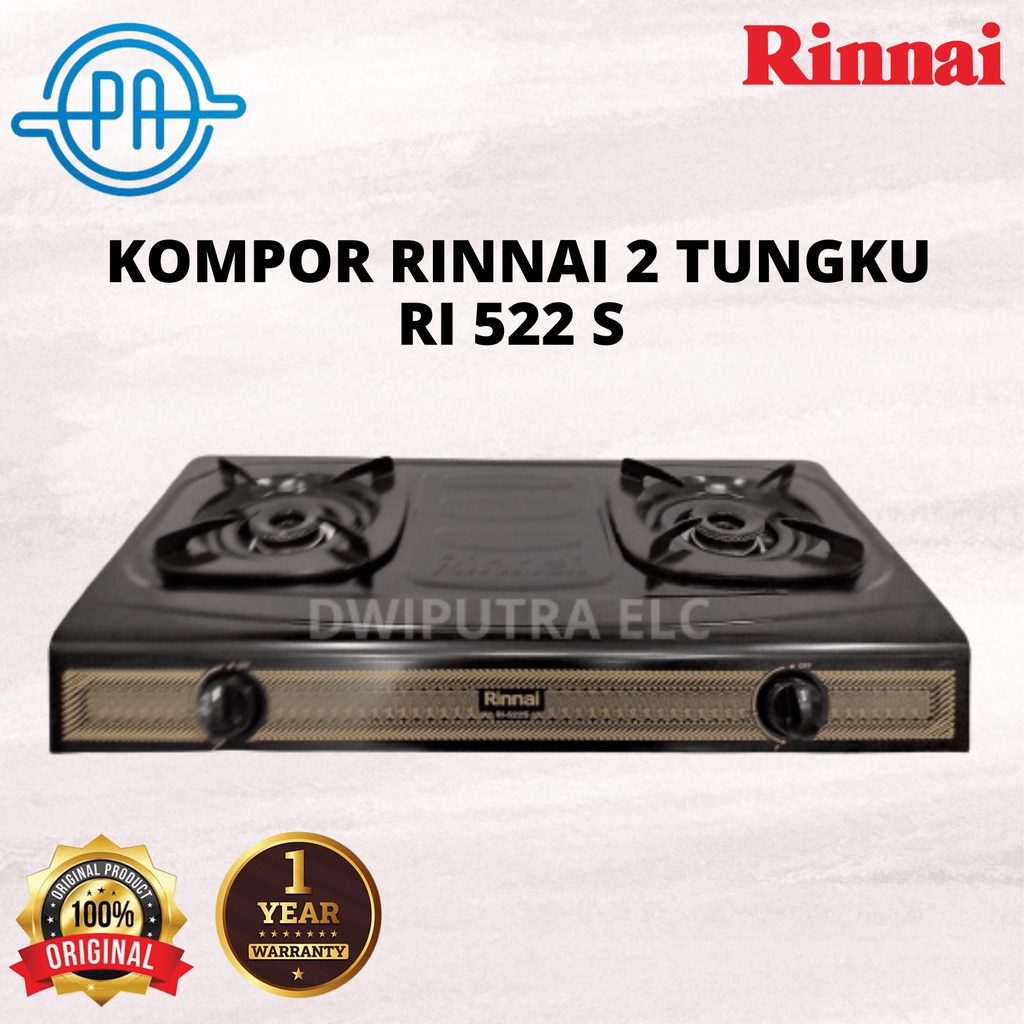 KOMPOR GAS RINNAI 2 TUNGKU RINNAI 522 S / RI522S SNI CEFLON WITH SUN BURNER