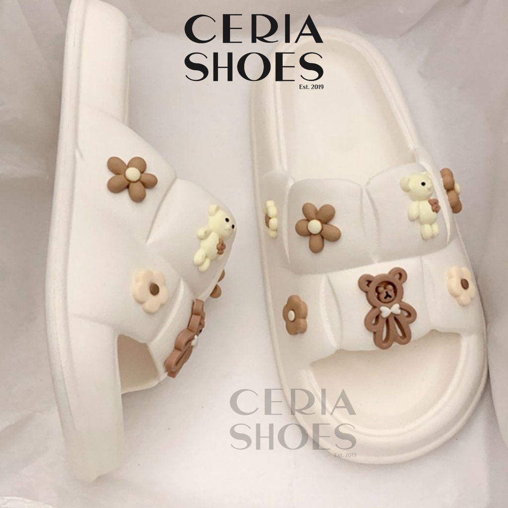 PVC Sandal Jelly Slipper Wanita Korean Import Teddy Bear Bahan Soft Rubber Elastic Non-Slip