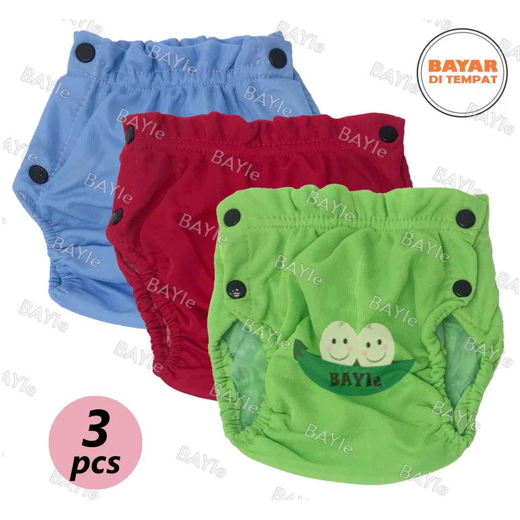 BAYIe - 3 Pcs Popok / Celana Bayi Kain Cuci Ulang KANCING / Diapers / Celana Lampin / Clodi Murah