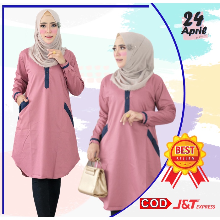 Baju tunik pakaian atasan muslim wanita terbaru muslimah remaja polos/tunik bahan katun toyobo  A1
