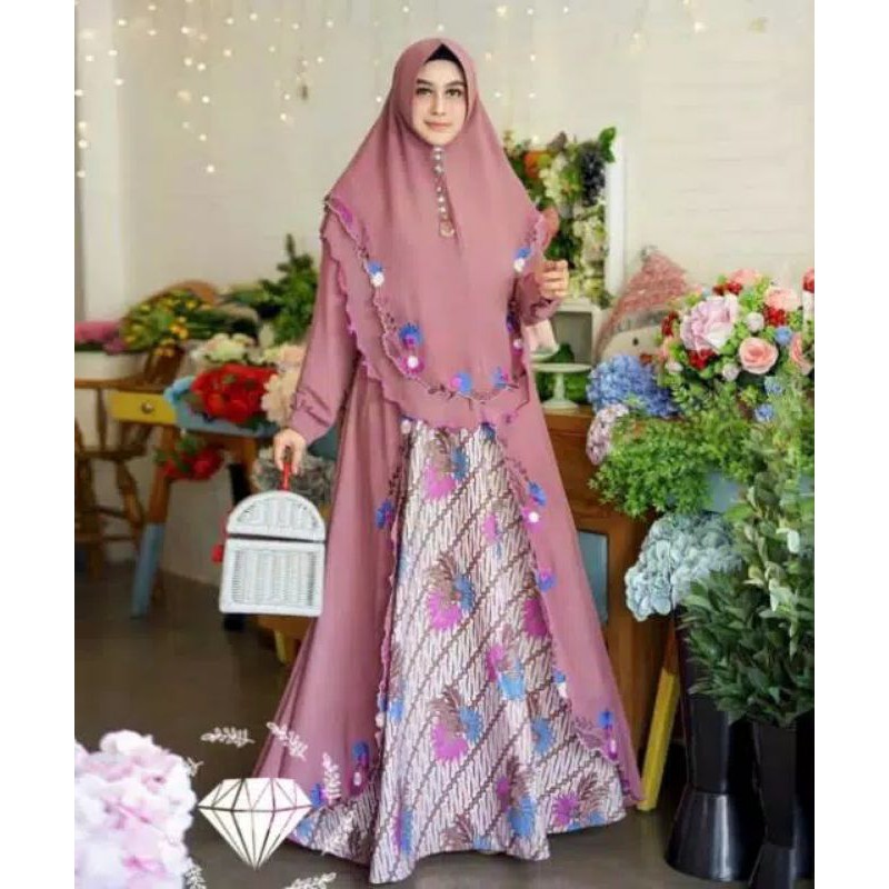 (COD) Ss syari anggun batik Syarii GAMIS SET KHIMAR TERLARIS BERKUALITAS TERMURAH