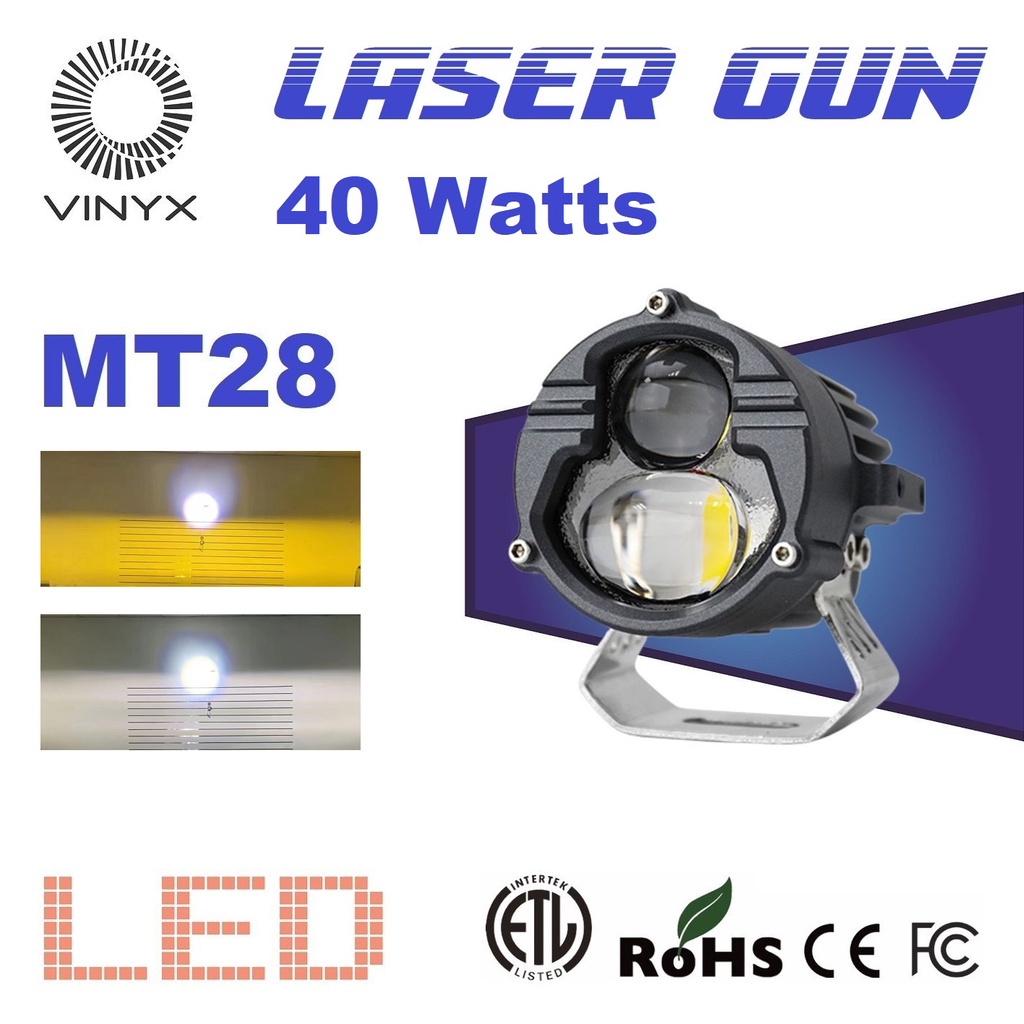 Lampu Tembak Sorot LED Laser Gun Vinyx MT28 Lasergun D2 Motor Mobil Dual CSP MT 28 Warna Putih Kuning