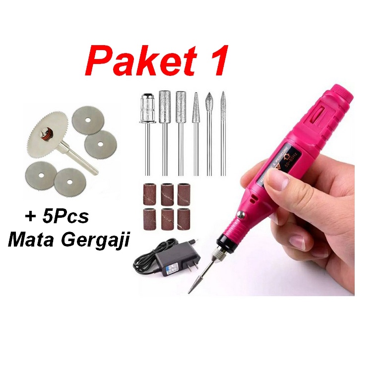 Mesin Bor Mini Grinder Grafir Potong Ukir Kuku Manicure Pedicure Set