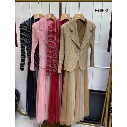 110038 DRESS TUNIK SET PLISKET KOMBINASI TUTU IMPORT PREMIUM FASHION WANITA