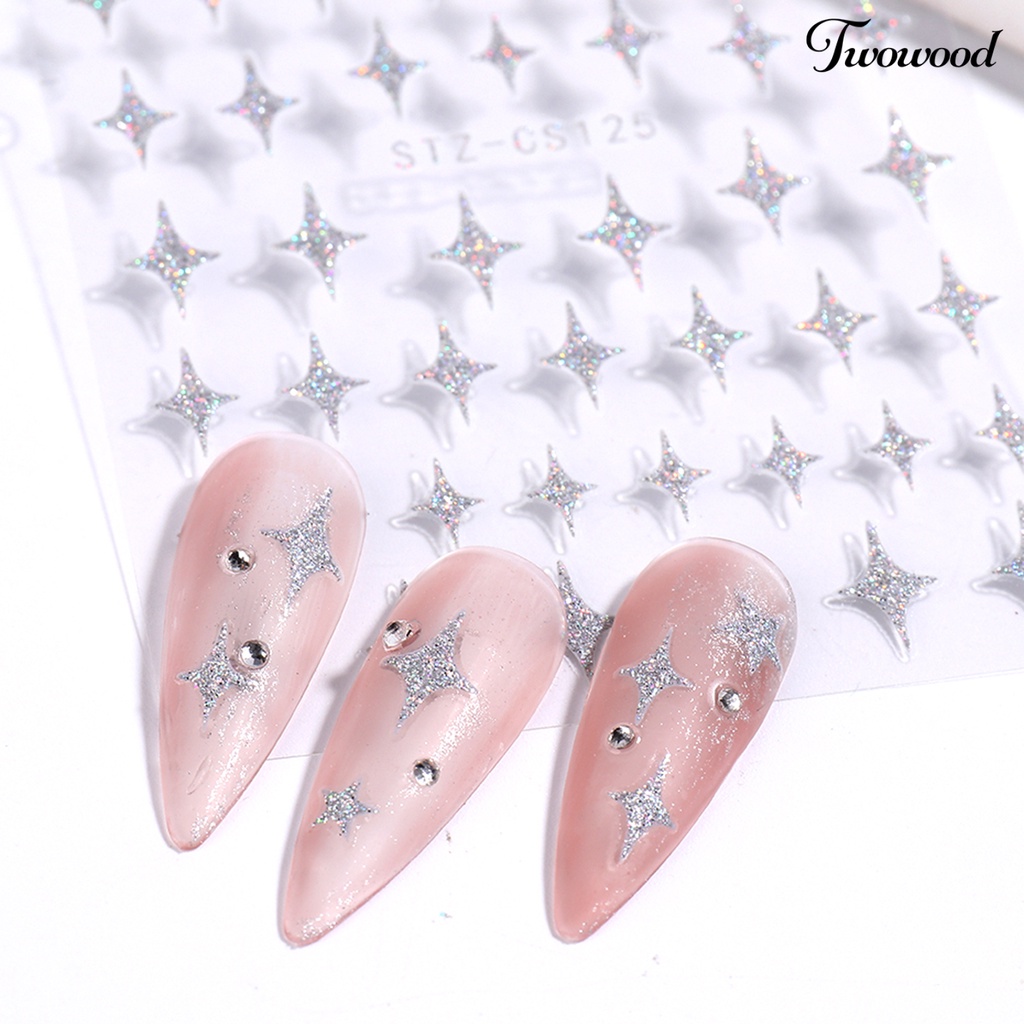 Twowood 5pcs / Set Stiker Kuku 3D Motif Starburst / Love / Beruang Aksen Glitter Untuk Nail Art / Manicure DIY