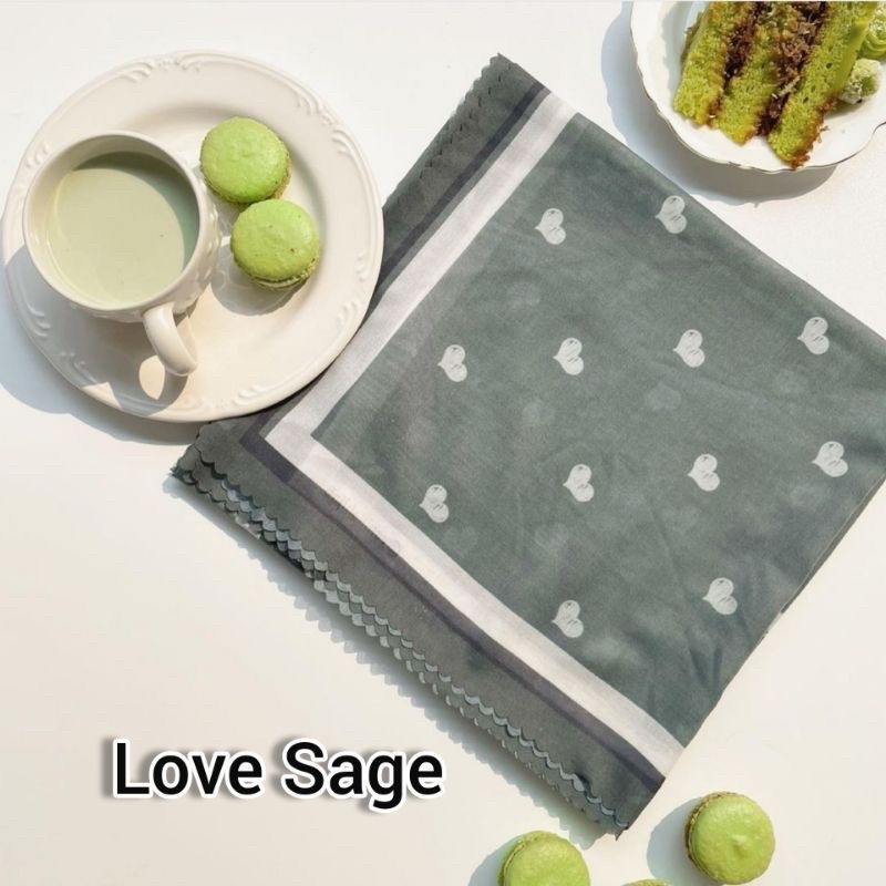Kerudung vanilla hijab jilbab leopard love rantal polkadot / vanilla hijab segiempat voal motif vanilla chain / deenay kw button kw lasercut-Love sage
