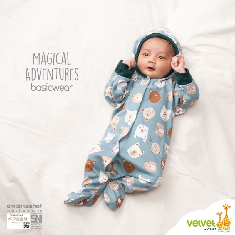 VELVET JUNIOR - LIBBY - SLEEPSUIT TOPI TUTUP KAKI - BAJU KODOK TOPI TUTUP KAKI ANAK - SLEEPSUIT BAYI - BAJU TIDUR ANAK