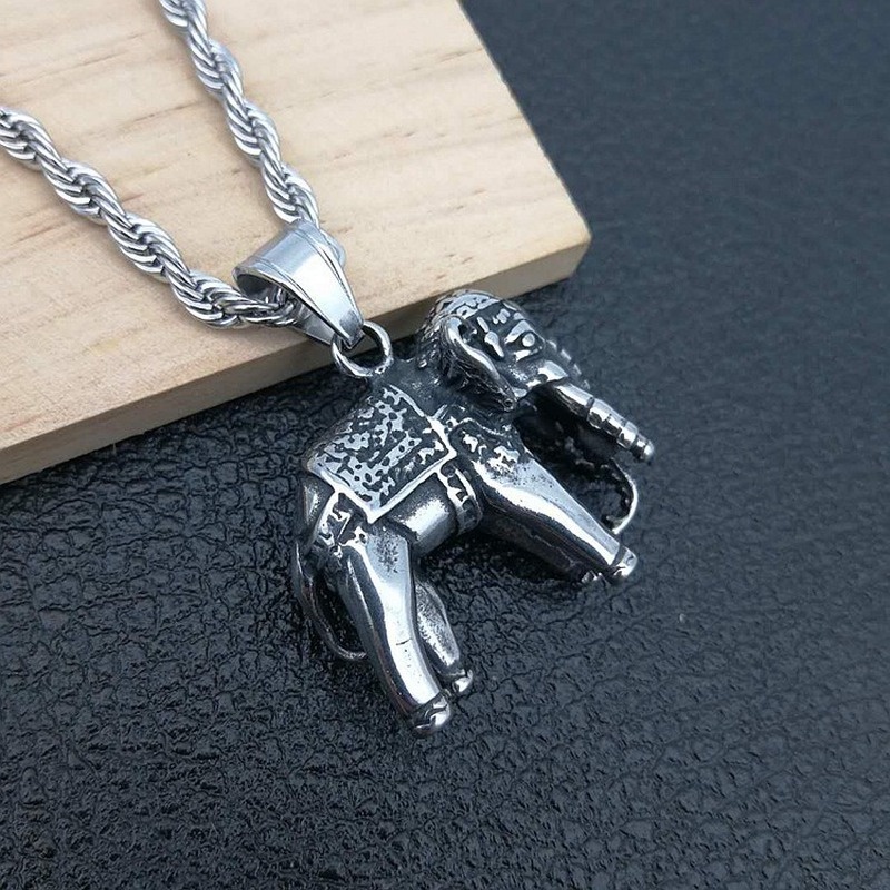 Kalung Liontin Bentuk Gajah Bahan Stainless Steel Gaya Vintage Hip Hop Punk Untuk Pria