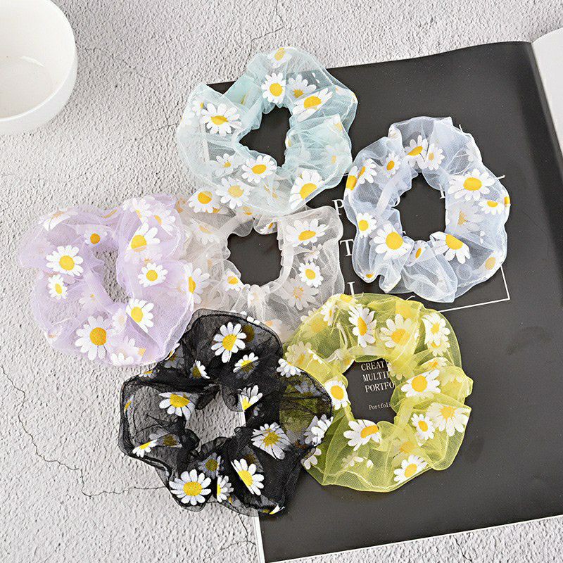 [ COD ] SCRUNCHIE TRANSPARAN BUNGA DAISY IMPORT / SCRUNCHIE BUNGA KOREA / IKAT RAMBUT KOREA