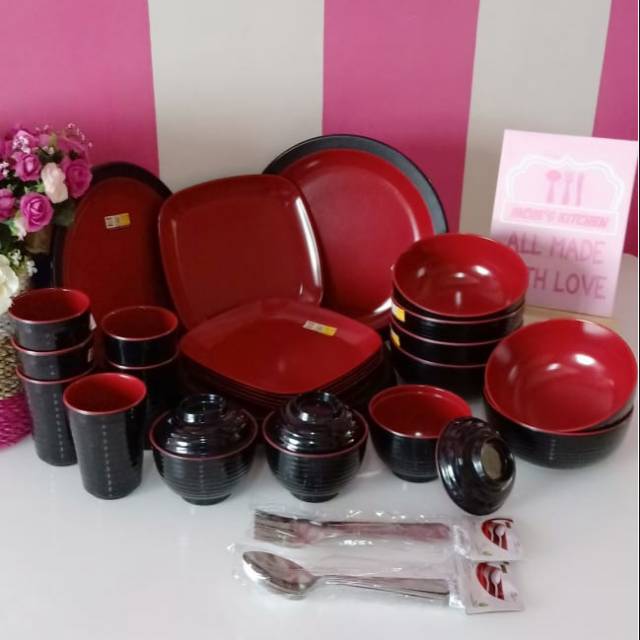 Golden dragon melamin jumbo set of 30 piring