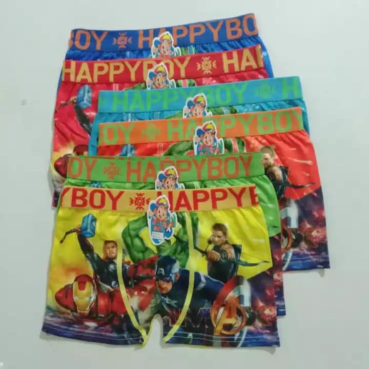 3 Pcs CD Boxer Happy Boy - Celana Segi Empat Anak Laki Laki - Random Motif / Warna