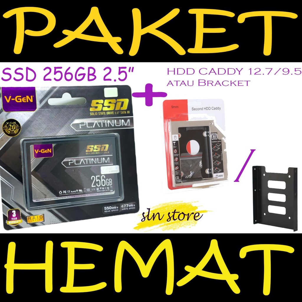 PAKET HEMAT SSD 256GB V-GeN + HDD Caddy 9,5 mm / 12,7 mm DVD To HDD Vgen 240GB / 256 GB