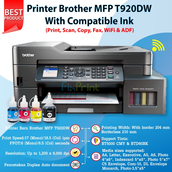 Printer Brother MFC-T920DW Print Scan Copy WiFi Fax Pengganti T910DW