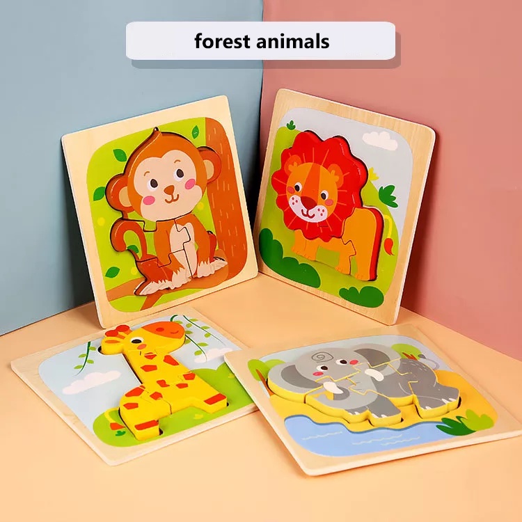 3D Puzzle | Matching Chunky Puzzle | Wooden Puzzle Kayu | Puzzle Timbul Tebal | Hewan Binatang Kendaraan Transportasi | Mainan Edukatif Edukasi Anak Balita Bayi