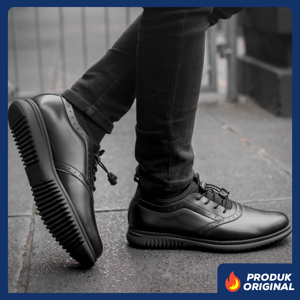 ORCA BLACK ORIGINAL x VOLVE PROJECT Sepatu Formal Full Hitam Tali Pria Pantofel Kerja Kantor Dinas Resmi Guru Kantoran Wisuda Kuliah Pesta Undangan Kondangan Nikah Modern Casual Oxford Semi Kulit Premium Footwear Big Size Ukuran Jumbo 44 45 Keren Kekinian