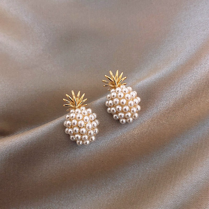 Anting stud Desain Nanas Aksen Mutiara Bahan alloy Gaya Jepang Dan Korea Selatan