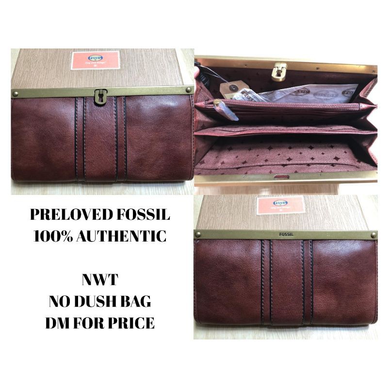 DOMPET FOSSIL VRI FRAME CLUTCH BROWN PRELOVED
