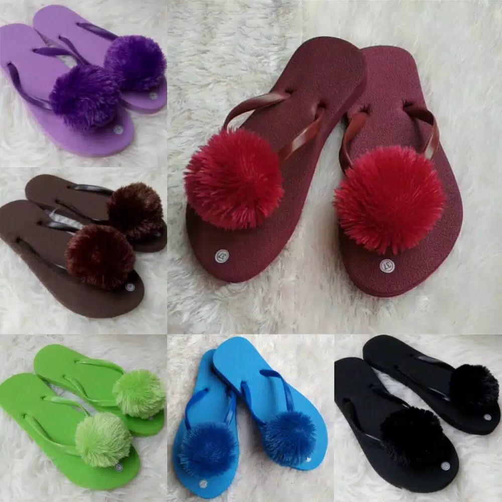 Sendal Pompom Bulu Variations PJ-01