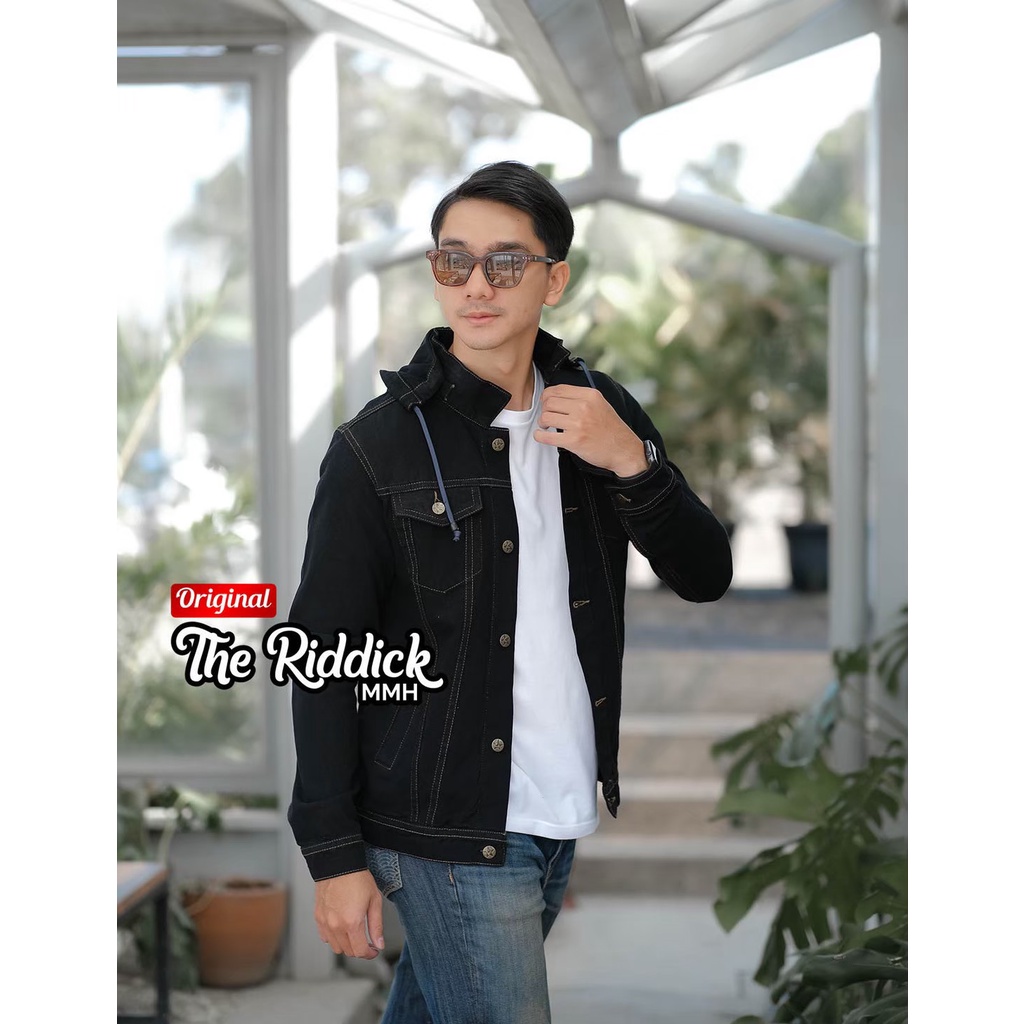 Jaket jeans sandwosh hoodie - jaket denim pria topi - jaket jeans - jaket denim hitam hoodie