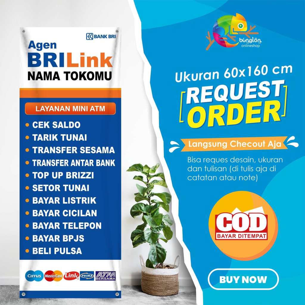 Size 60x160 Cm, Spanduk Banner Berdiri Agen Brilink Model B