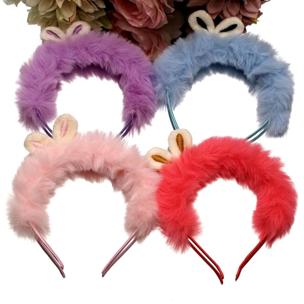 Bando Little Rabbit Full Bulu Halus Lembut Bando Pompom Kelinci Cute Fashion Korea Wanita Aksesoris Rambut Anak Perempuan Murah Berkualitas