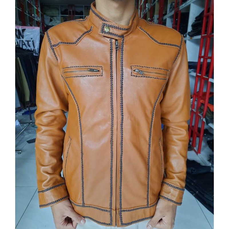 JAKET KULIT MODEL SULAM/JAKET KULIT ASLI DOMBA/TERBARU/JAKET KEREN PRIA/GARANSI UANG KEMBALI