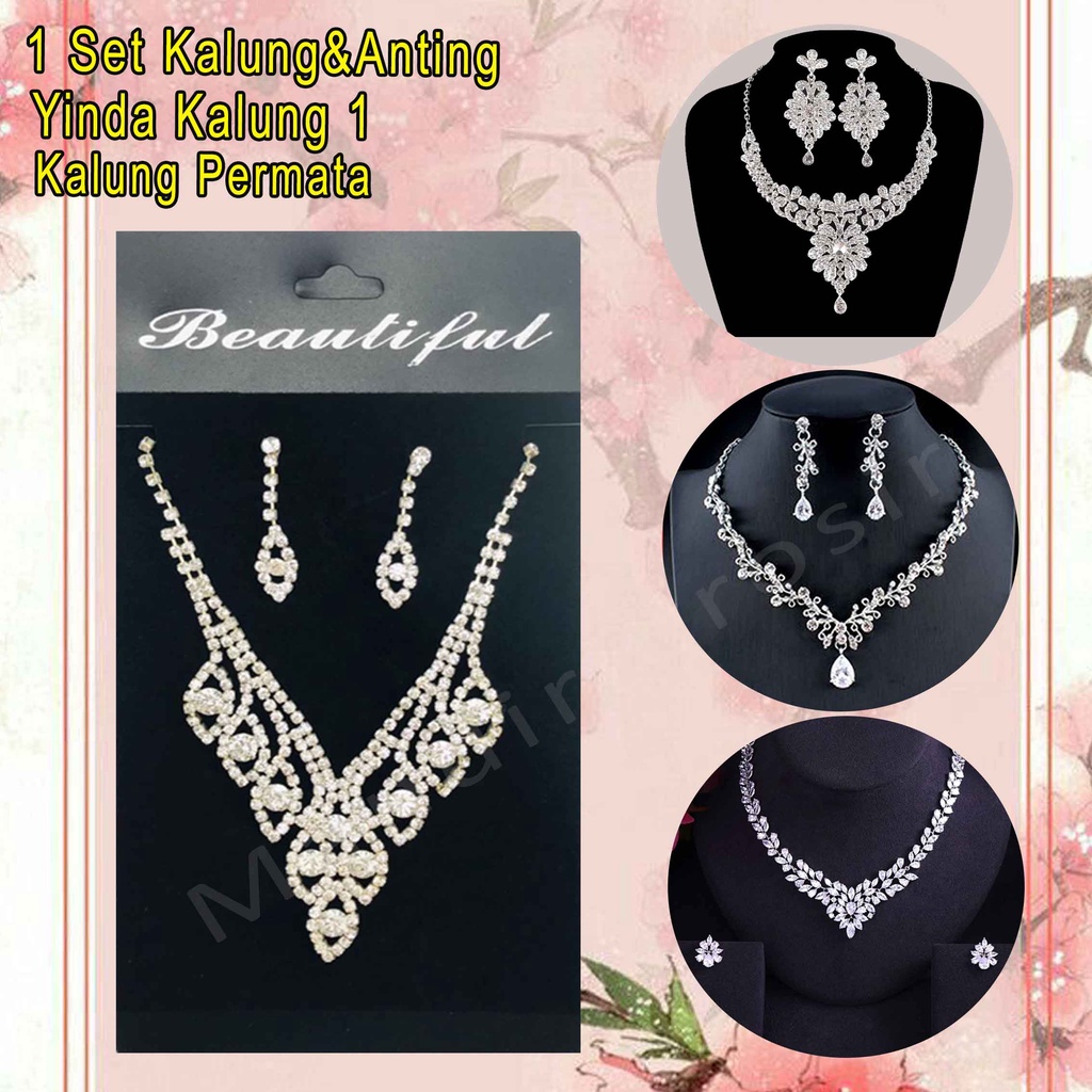 1 Set Kalung&amp;Anting Permata *Yinda Kalung 1 * Kalung Fashion * Aksesoris