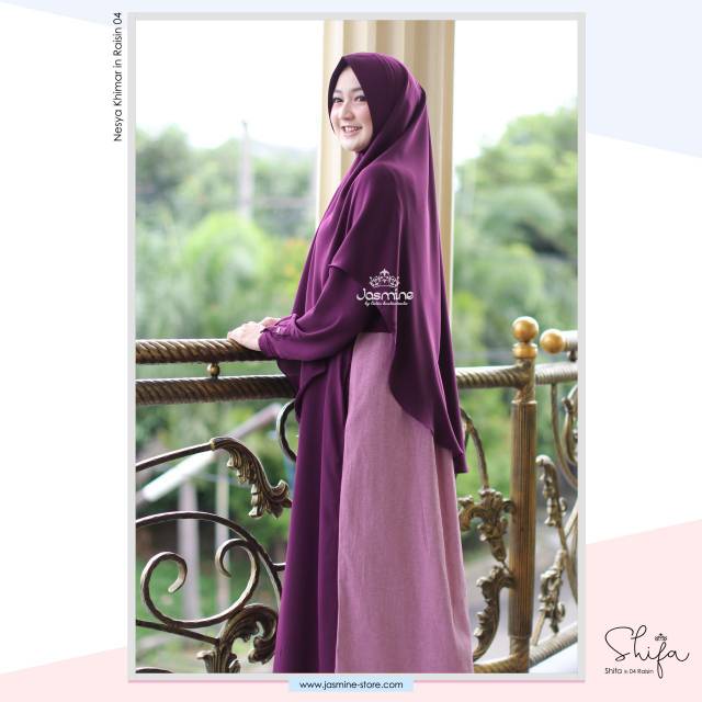 Gamis Shifa Dress Set Khimar Nesya Kode 04 in Raisin Jasmine by Lidia Hadiwinoto Busui Syari Cantik