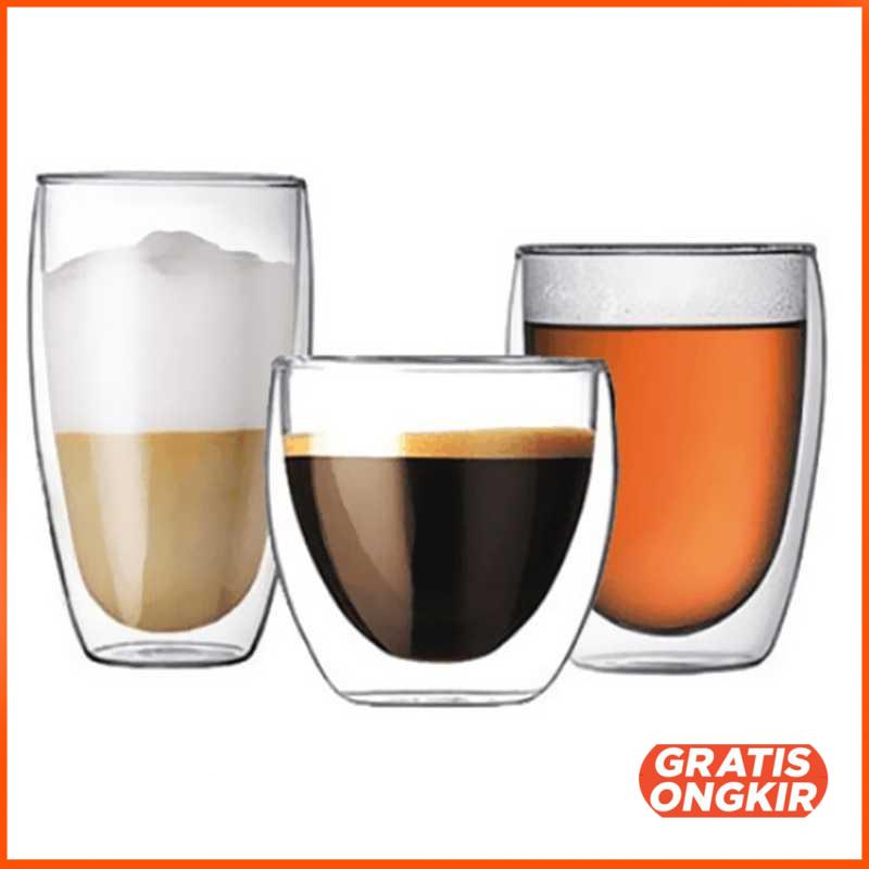 Cangkir Kopi Anti Panas Double-Wall Round 450ml Handle