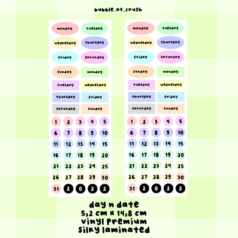 

(bubble_at_crush) day n date stickers sheet kiss cut