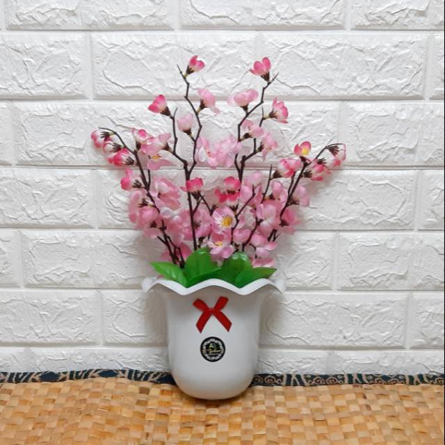 BUNGA SAKURA ARTIFICIAL PAKET POT DINDING OMBAK RB6038 BUNGA PLASTIK MURAH BUNGA RTIFICIAL HIASAN DINDING HOME DECOR