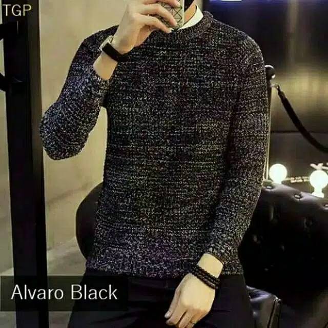 SN - Sweater Rajut pria alvaro black twis