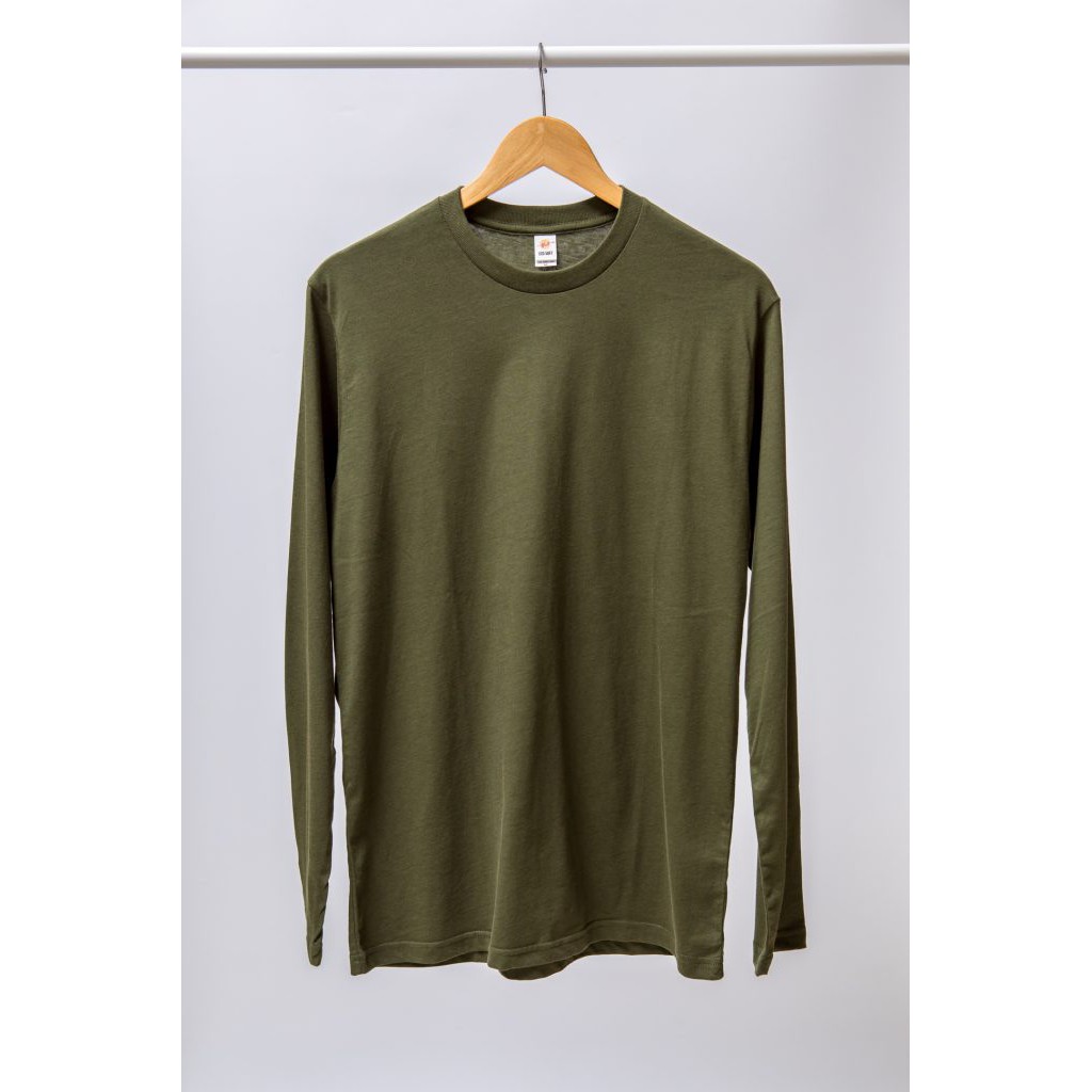  Kaos  Polos  Cotton Combed 30s Lengan  Panjang  Hijau  Army  