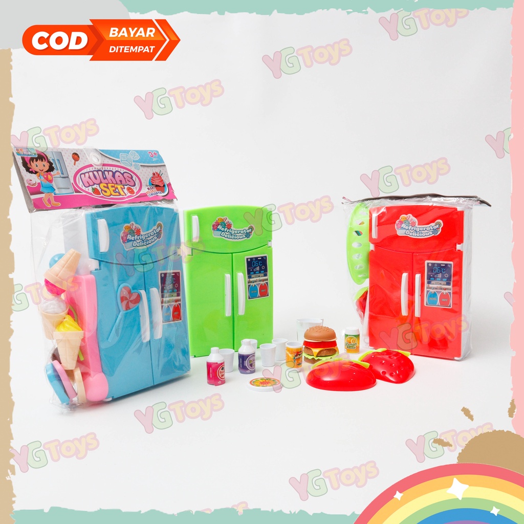 YGtoys Mainan Kulkas Kulkasan Anak Perempuan Masak Masakan Dapur Set Mini Makanan Lengkap