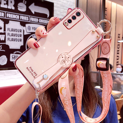 Case Vivo Y20S g Y20 Case Vivo Y53S Y51 Y51A Case Vivo Y12S V20 V20 SE Case Vivo Y50 Y17 Case Vivo Y15 Y12 Y30 Y30i S1 PRO V15 Y95 Y93 Y91 V9 Case Vivo V19 Dengan lanyard pergelangan tangan Casing ponsel modis MMT-Pink
