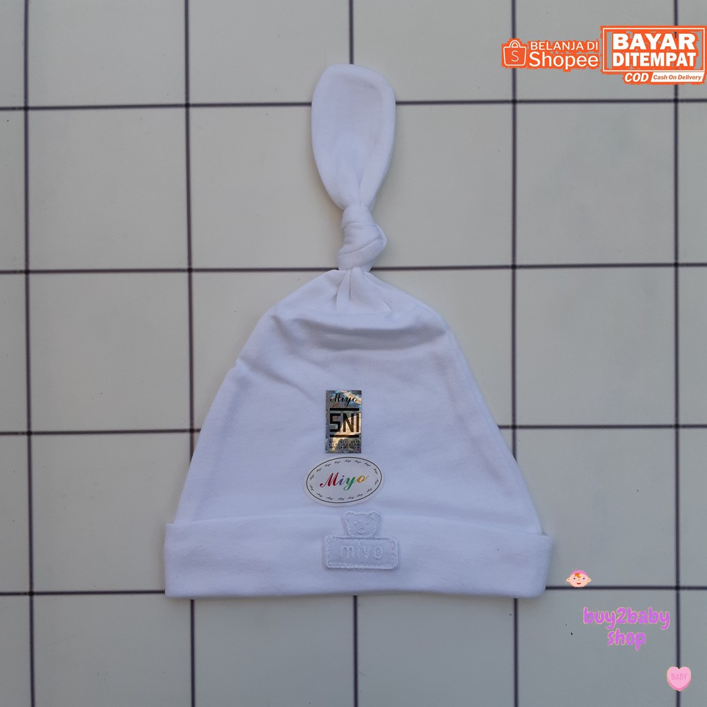 Topi bayi newborn model bulat dan tali MIYO Premium Pearl White 1 PCS