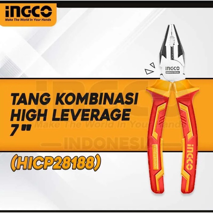 INGCO HICP28188 Tang Kombinasi Listrik Anti Setrum High Leverage 7Inch