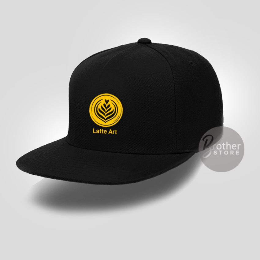 Topi Snapback Coffee Owner Barista Coffe Latte Art Kopi Hitam text kuning